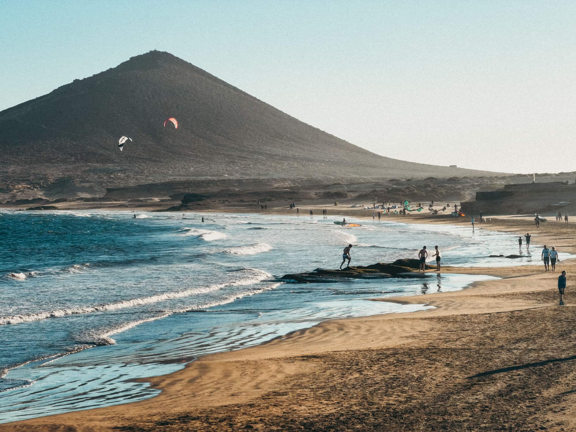 Montana Roja rising behind the beach at El Medano