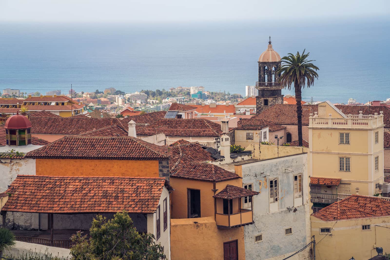 Tiled roofs and painted houses in the old town of La Laguna